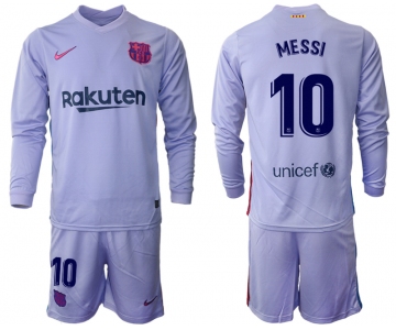 Men 2021-2022 Club Barcelona Second away purple Long Sleeve 10 Soccer Jersey