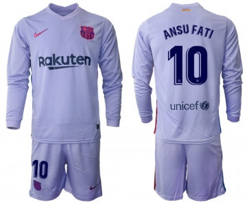 Men 2021-2022 Club Barcelona Second away purple Long Sleeve 10 Soccer Jerseys