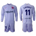 Men 2021-2022 Club Barcelona Second away purple Long Sleeve 11 Soccer Jersey