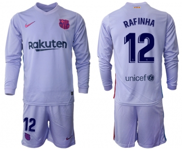 Men 2021-2022 Club Barcelona Second away purple Long Sleeve 12 Soccer Jersey