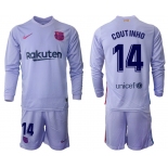 Men 2021-2022 Club Barcelona Second away purple Long Sleeve 14 Soccer Jersey