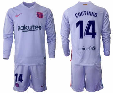 Men 2021-2022 Club Barcelona Second away purple Long Sleeve 14 Soccer Jersey