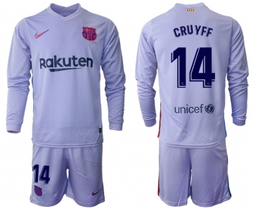 Men 2021-2022 Club Barcelona Second away purple Long Sleeve 14 Soccer Jerseys