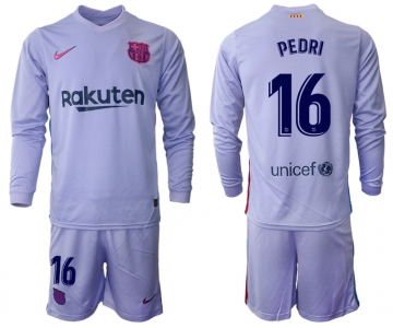 Men 2021-2022 Club Barcelona Second away purple Long Sleeve 16 Soccer Jersey