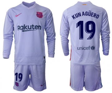 Men 2021-2022 Club Barcelona Second away purple Long Sleeve 19 Soccer Jersey