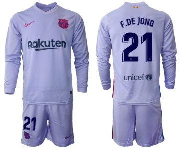 Men 2021-2022 Club Barcelona Second away purple Long Sleeve 21 Soccer Jersey