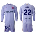 Men 2021-2022 Club Barcelona Second away purple Long Sleeve 22 Soccer Jersey