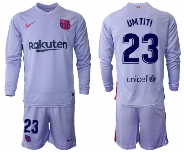Men 2021-2022 Club Barcelona Second away purple Long Sleeve 23 Soccer Jersey