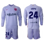 Men 2021-2022 Club Barcelona Second away purple Long Sleeve 24 Soccer Jersey