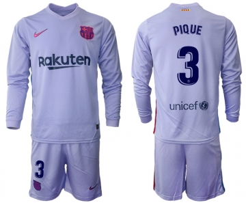 Men 2021-2022 Club Barcelona Second away purple Long Sleeve 3 Soccer Jersey