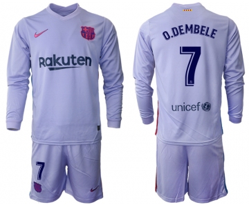 Men 2021-2022 Club Barcelona Second away purple Long Sleeve 7 Soccer Jerseys
