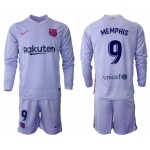 Men 2021-2022 Club Barcelona Second away purple Long Sleeve 9 Soccer Jersey