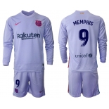 Men 2021-2022 Club Barcelona Second away purple Long Sleeve 9 Soccer Jersey