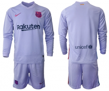 Men 2021-2022 Club Barcelona Second away purple Long Sleeve blank Soccer Jersey