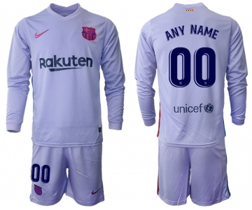 Men 2021-2022 Club Barcelona Second away purple Long Sleeve customized Soccer Jersey