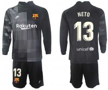 Men 2021-2022 Club Barcelona black goalkeeper Long Sleeve 13 Soccer Jersey