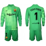 Men 2021-2022 Club Barcelona green goalkeeper Long Sleeve 1 Soccer Jersey
