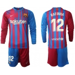 Men 2021-2022 Club Barcelona home red blue Long Sleeve 12 Nike Soccer Jersey