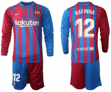 Men 2021-2022 Club Barcelona home red blue Long Sleeve 12 Nike Soccer Jersey
