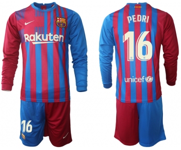 Men 2021-2022 Club Barcelona home red blue Long Sleeve 16 Nike Soccer Jerseys