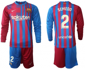 Men 2021-2022 Club Barcelona home red blue Long Sleeve 2 Nike Soccer Jersey