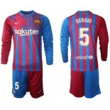 Men 2021-2022 Club Barcelona home red blue Long Sleeve 5 Nike Soccer Jersey