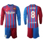 Men 2021-2022 Club Barcelona home red blue Long Sleeve 8 Nike Soccer Jersey