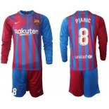 Men 2021-2022 Club Barcelona home red blue Long Sleeve 8 Nike Soccer Jersey