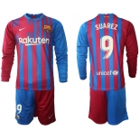 Men 2021-2022 Club Barcelona home red blue Long Sleeve 9 Nike Soccer Jersey