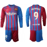 Men 2021-2022 Club Barcelona home red blue Long Sleeve 9 Nike Soccer Jerseys