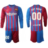 Men 2021-2022 Club Barcelona home red blue Long Sleeve customized Nike Soccer Jersey