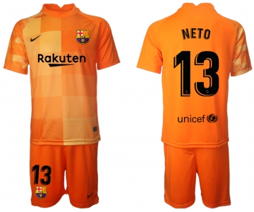 Men 2021-2022 Club Barcelona orange red goalkeeper 13 Soccer Jersey