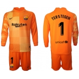 Men 2021-2022 Club Barcelona orange red goalkeeper Long Sleeve 1 Soccer Jersey