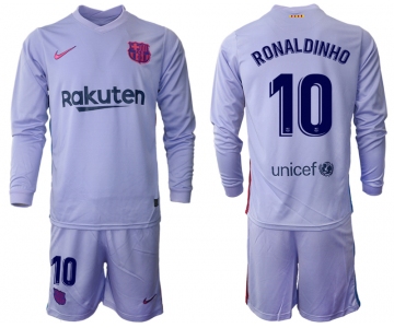 Men's 2021-2022 Club Barcelona Second away purple Long Sleeve 10 Soccer Jersey