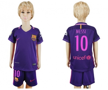 2016-17 Barcelona #10 MESSI Away Soccer Youth Purple Shirt Kit