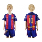 2016-17 Barcelona #10 MESSI Home Soccer Youth Red and Blue Shirt Kit