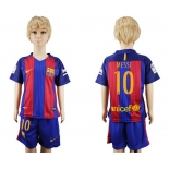 2016-17 Barcelona #10 MESSI Home Soccer Youth Red and Blue Shirt Kit