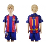2016-17 Barcelona #11 NEYMAR JR Home Soccer Youth Red and Blue Shirt Kit