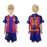 2016-17 Barcelona #14 MASCHERANO Home Soccer Youth Red and Blue Shirt Kit