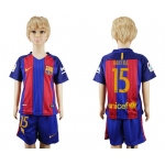2016-17 Barcelona #15 BARTRA Home Soccer Youth Red and Blue Shirt Kit