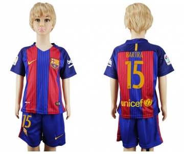 2016-17 Barcelona #15 BARTRA Home Soccer Youth Red and Blue Shirt Kit