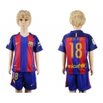 2016-17 Barcelona #18 JORDI ALBA Home Soccer Youth Red and Blue Shirt Kit