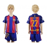 2016-17 Barcelona #22 ALEIX VIDAL Home Soccer Youth Red and Blue Shirt Kit