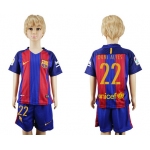 2016-17 Barcelona #22 DANI ALVES Home Soccer Youth Red and Blue Shirt Kit