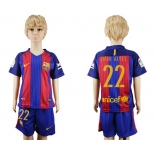 2016-17 Barcelona #22 DANI ALVES Home Soccer Youth Red and Blue Shirt Kit