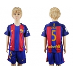 2016-17 Barcelona #5 SERGIO Home Soccer Youth Red and Blue Shirt Kit
