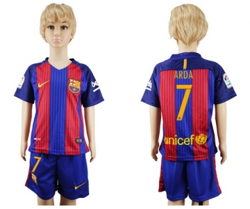 2016-17 Barcelona #7 ARDA Home Soccer Youth Red and Blue Shirt Kit