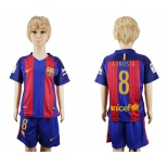 2016-17 Barcelona #8 A.INIESTA Home Soccer Youth Red and Blue Shirt Kit
