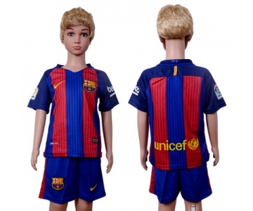 2016-17 Barcelona Blank or Custom Home Soccer Youth Red and Blue Shirt Kit