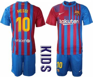 Youth 2021-2022 Club Barcelona home blue 10 Nike Soccer Jerseys